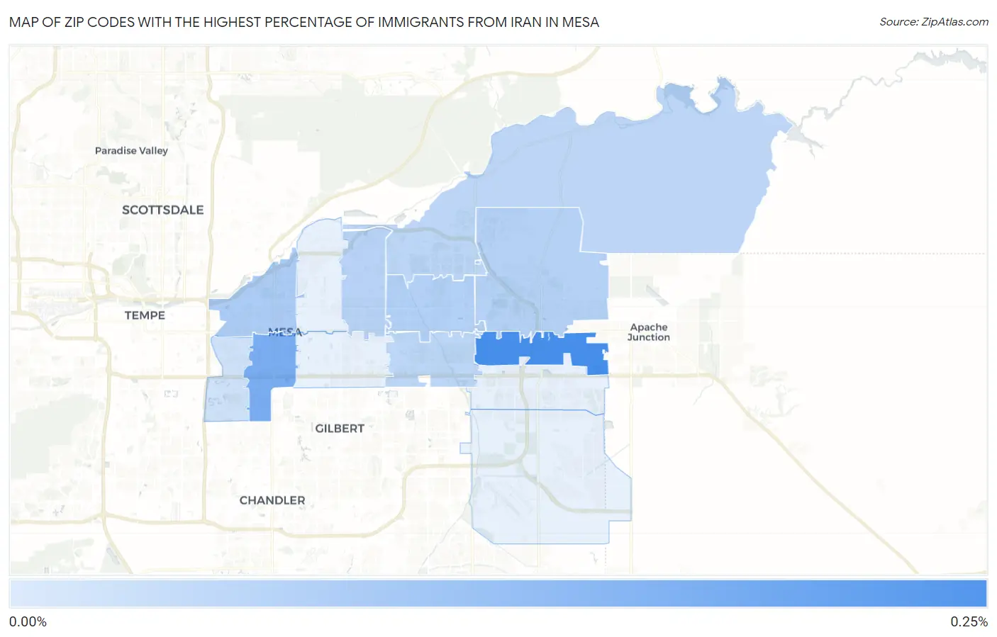 Zip Codes with the Highest Percentage of Immigrants from Iran in Mesa Map