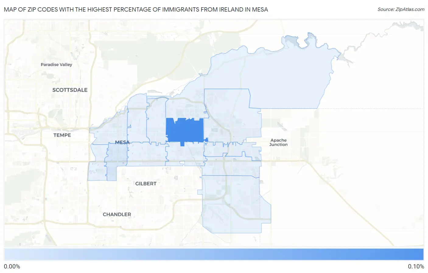 Zip Codes with the Highest Percentage of Immigrants from Ireland in Mesa Map