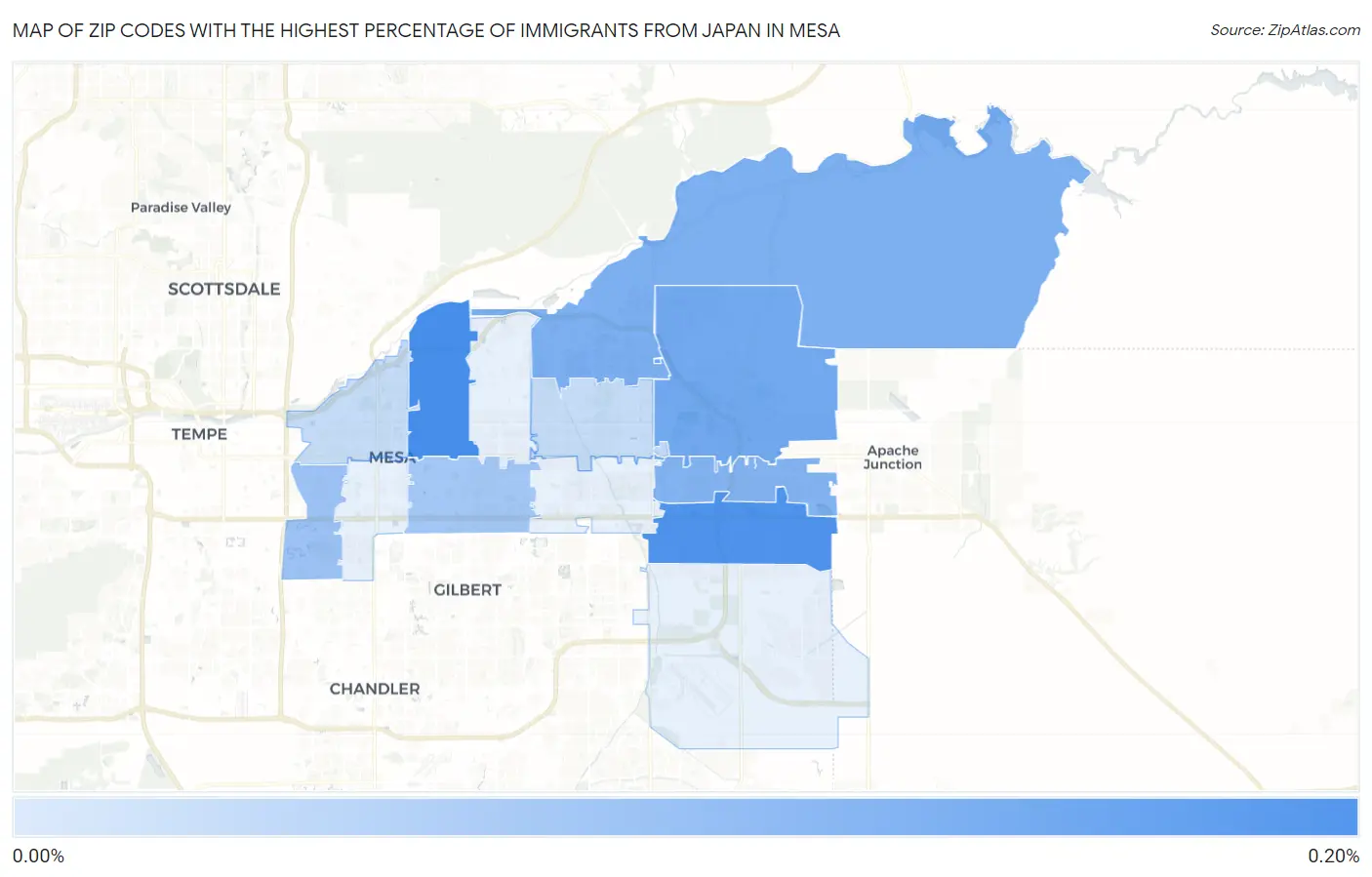 Zip Codes with the Highest Percentage of Immigrants from Japan in Mesa Map
