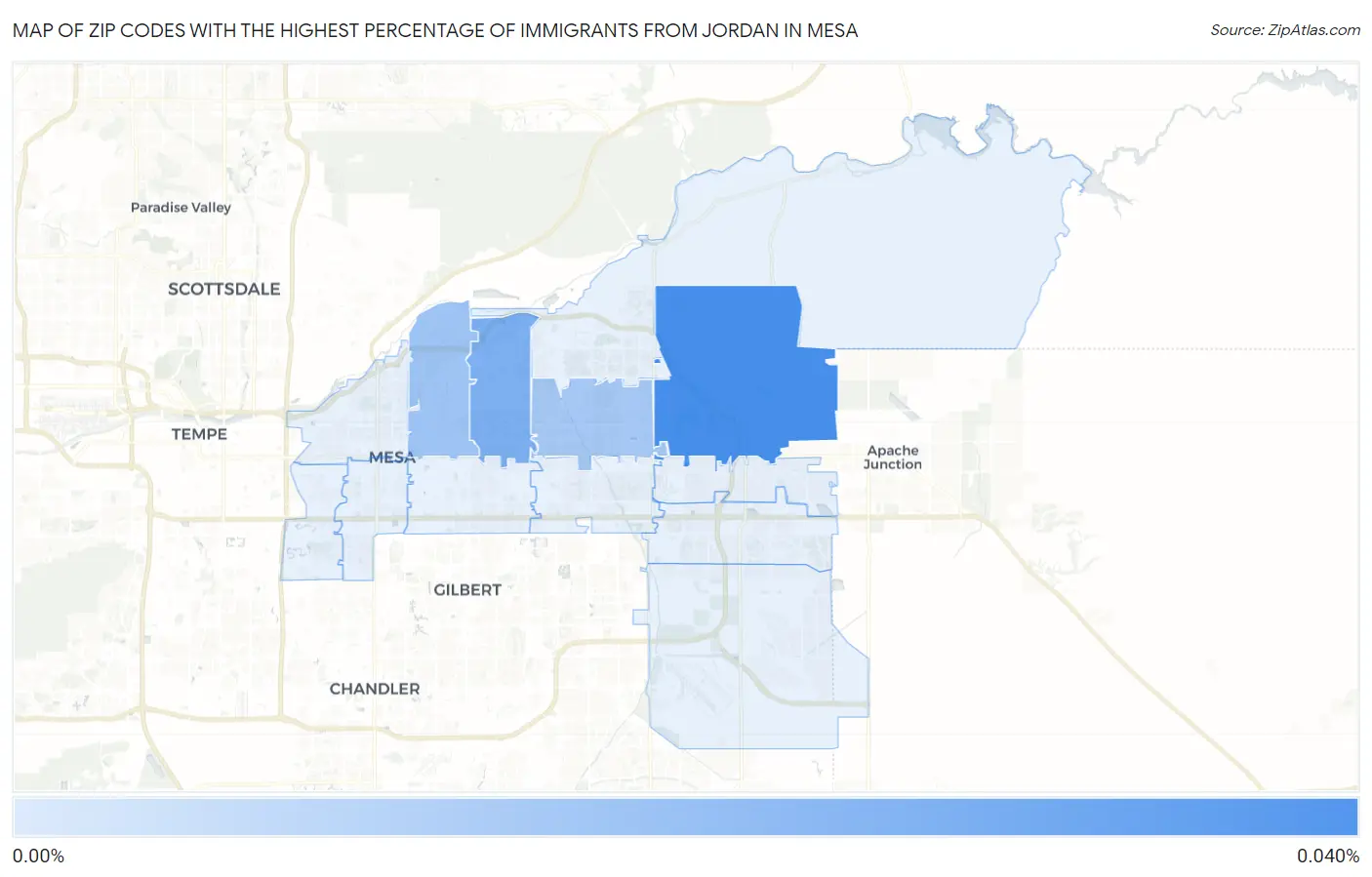 Zip Codes with the Highest Percentage of Immigrants from Jordan in Mesa Map