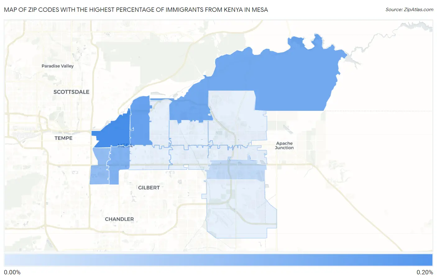 Zip Codes with the Highest Percentage of Immigrants from Kenya in Mesa Map