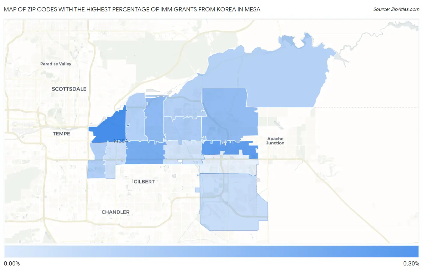 Zip Codes with the Highest Percentage of Immigrants from Korea in Mesa Map