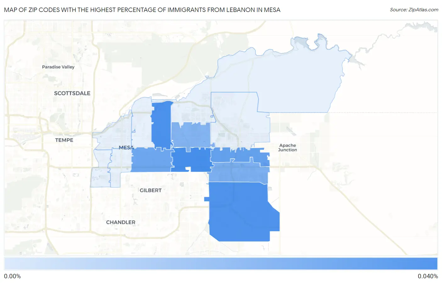 Zip Codes with the Highest Percentage of Immigrants from Lebanon in Mesa Map
