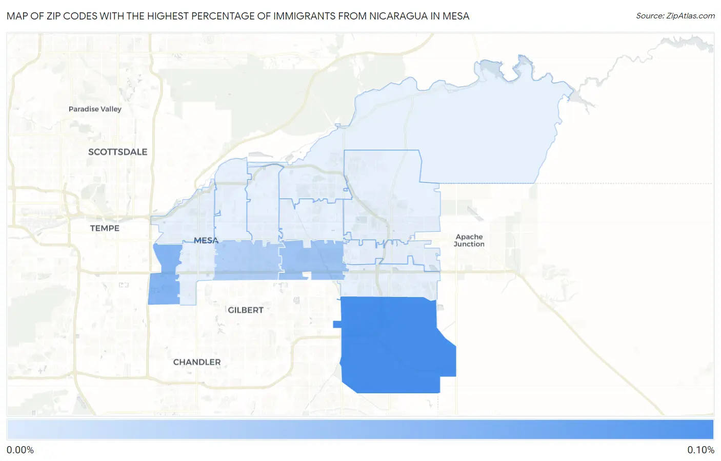 Zip Codes with the Highest Percentage of Immigrants from Nicaragua in Mesa Map
