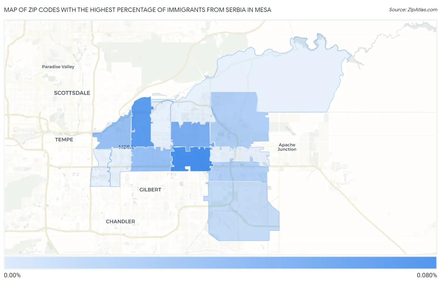 Zip Codes with the Highest Percentage of Immigrants from Serbia in Mesa Map