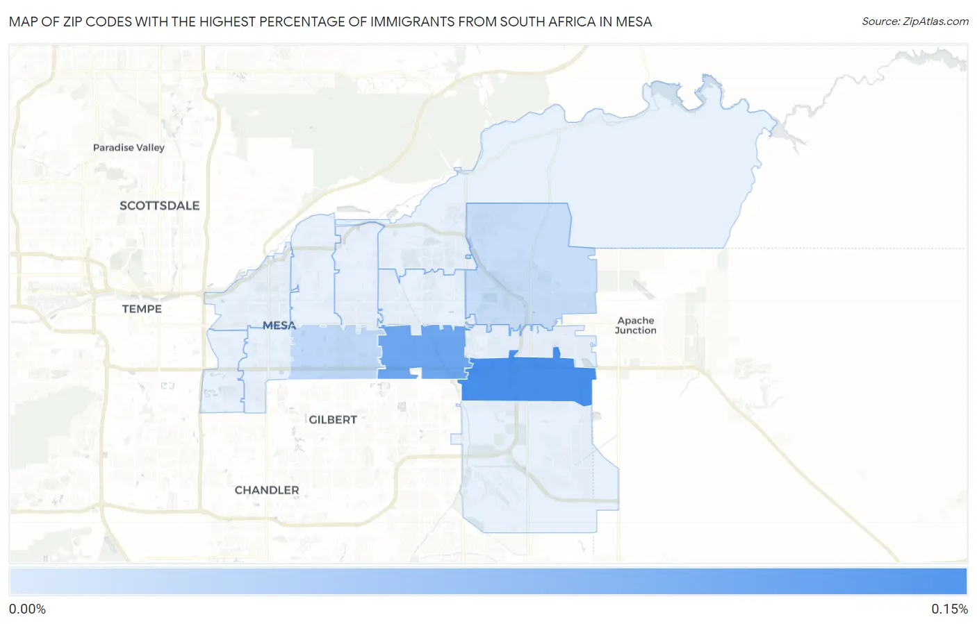 Zip Codes with the Highest Percentage of Immigrants from South Africa in Mesa Map