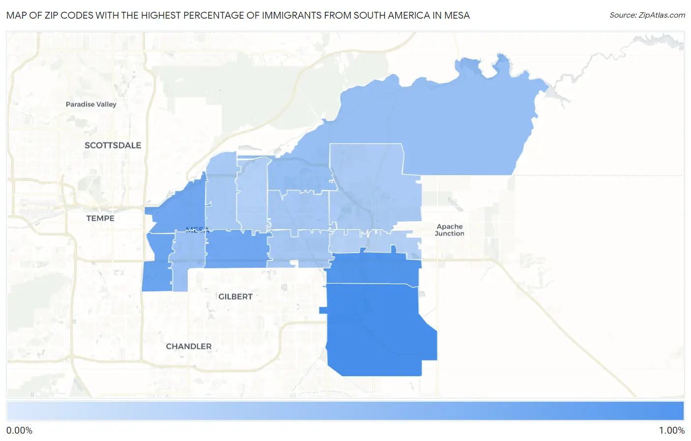 Zip Codes with the Highest Percentage of Immigrants from South America in Mesa Map