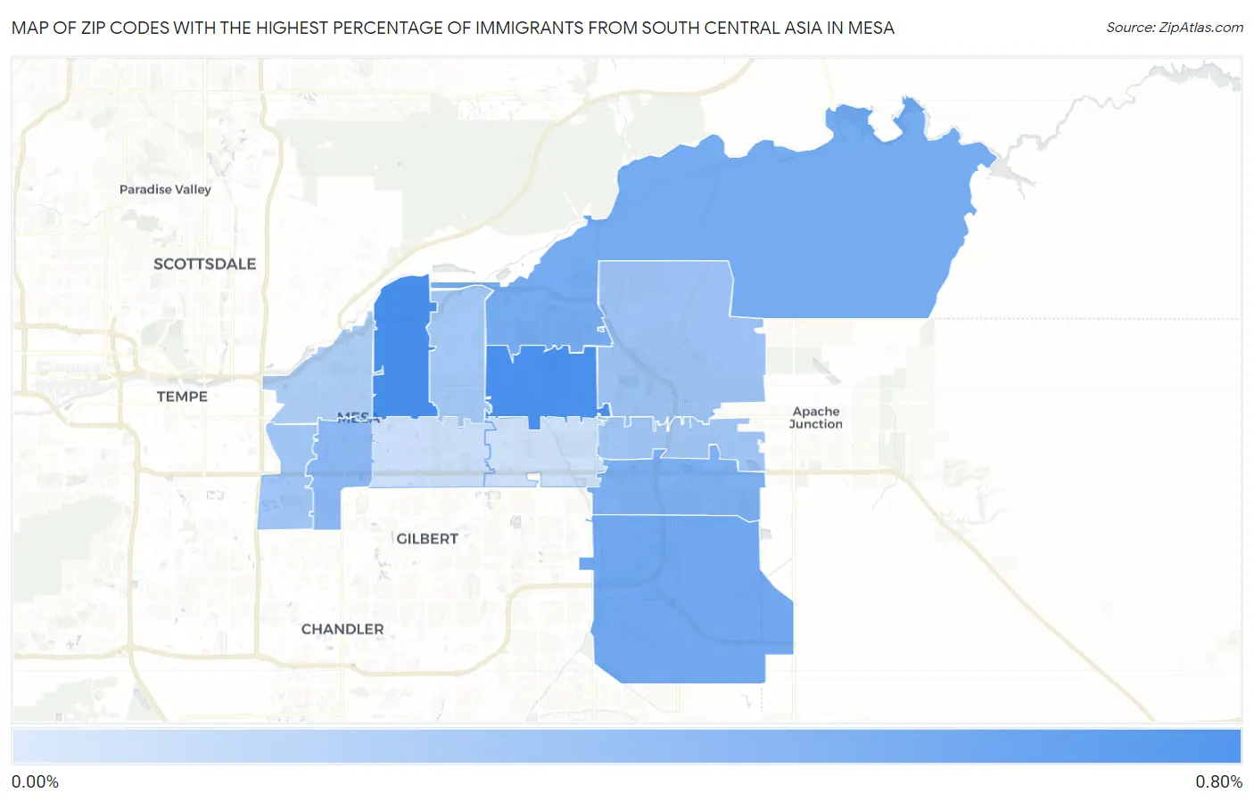 Zip Codes with the Highest Percentage of Immigrants from South Central Asia in Mesa Map