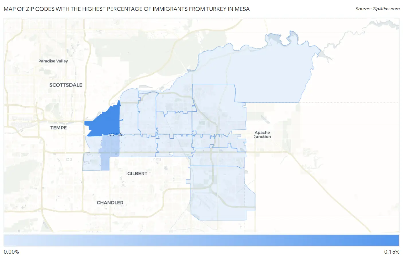 Zip Codes with the Highest Percentage of Immigrants from Turkey in Mesa Map