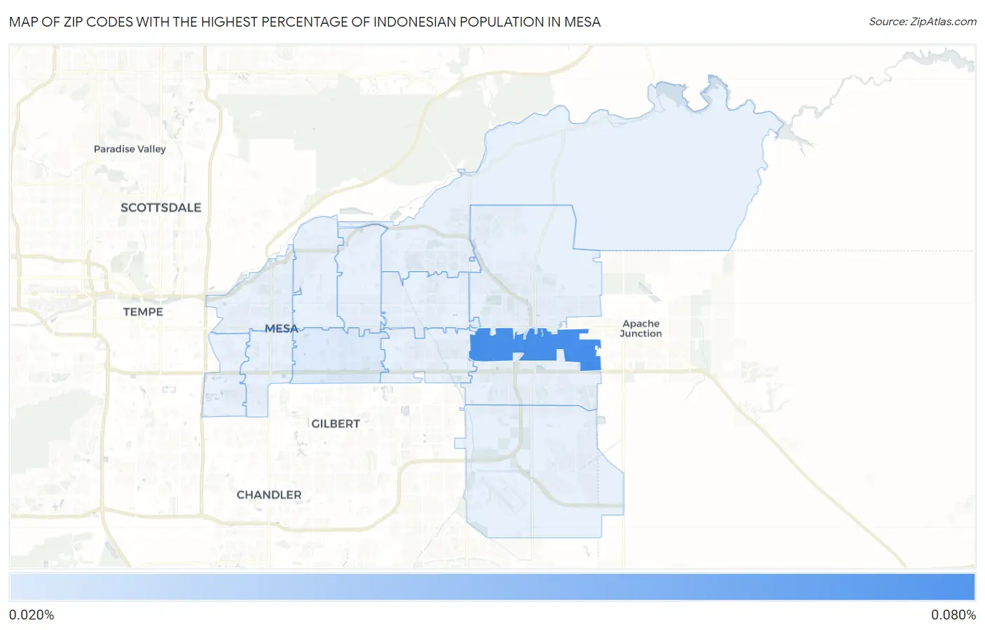 Zip Codes with the Highest Percentage of Indonesian Population in Mesa Map