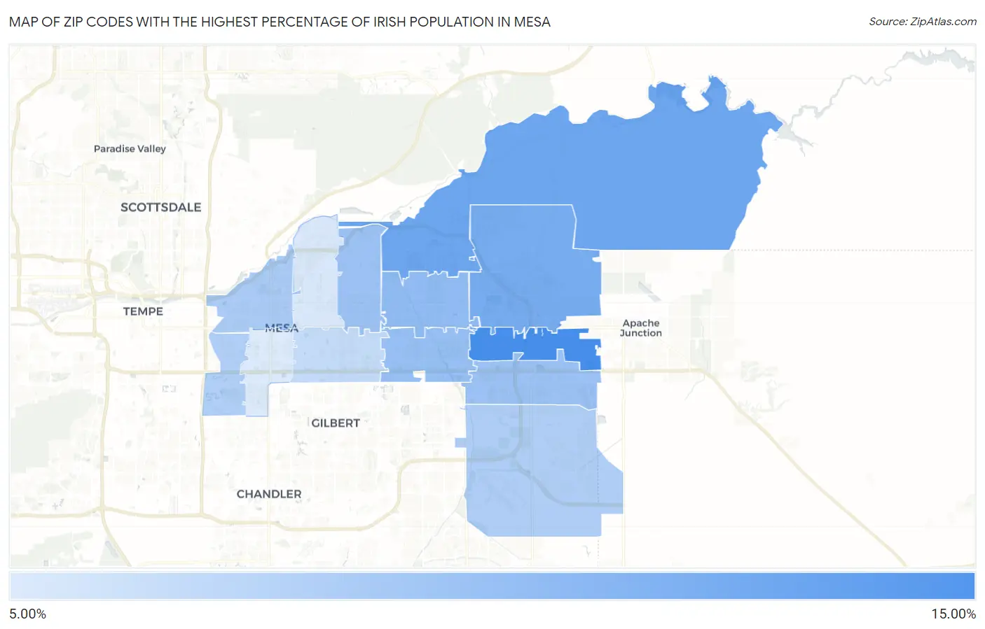 Zip Codes with the Highest Percentage of Irish Population in Mesa Map