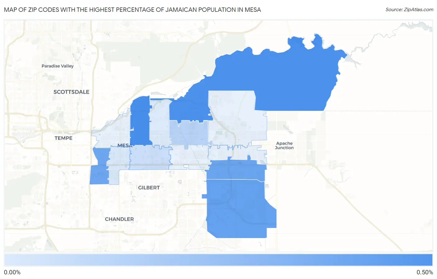 Zip Codes with the Highest Percentage of Jamaican Population in Mesa Map