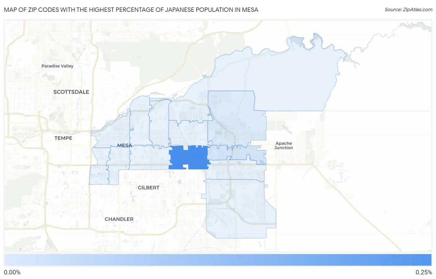 Zip Codes with the Highest Percentage of Japanese Population in Mesa Map