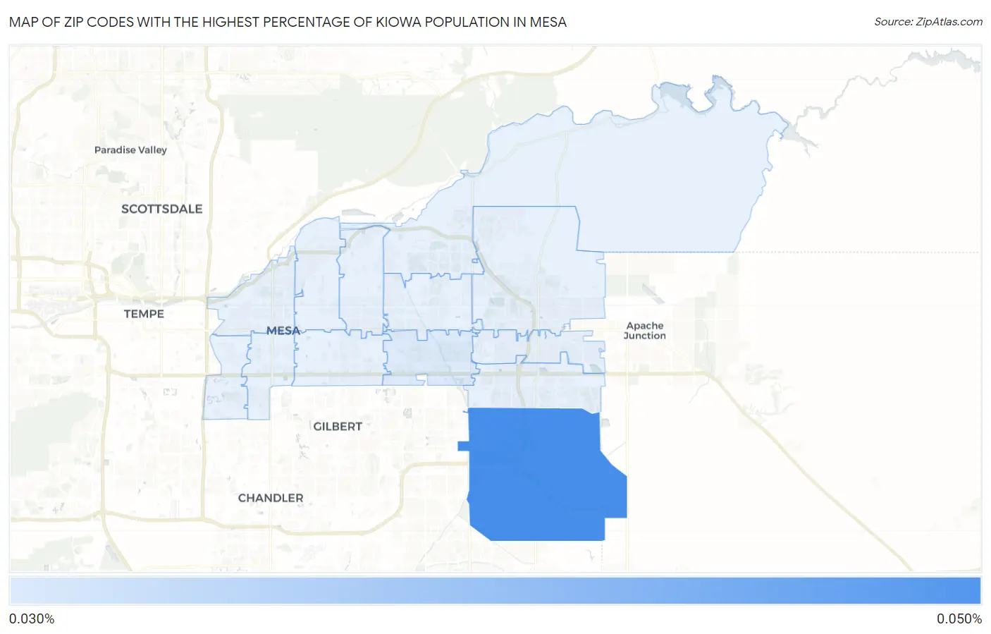 Zip Codes with the Highest Percentage of Kiowa Population in Mesa Map
