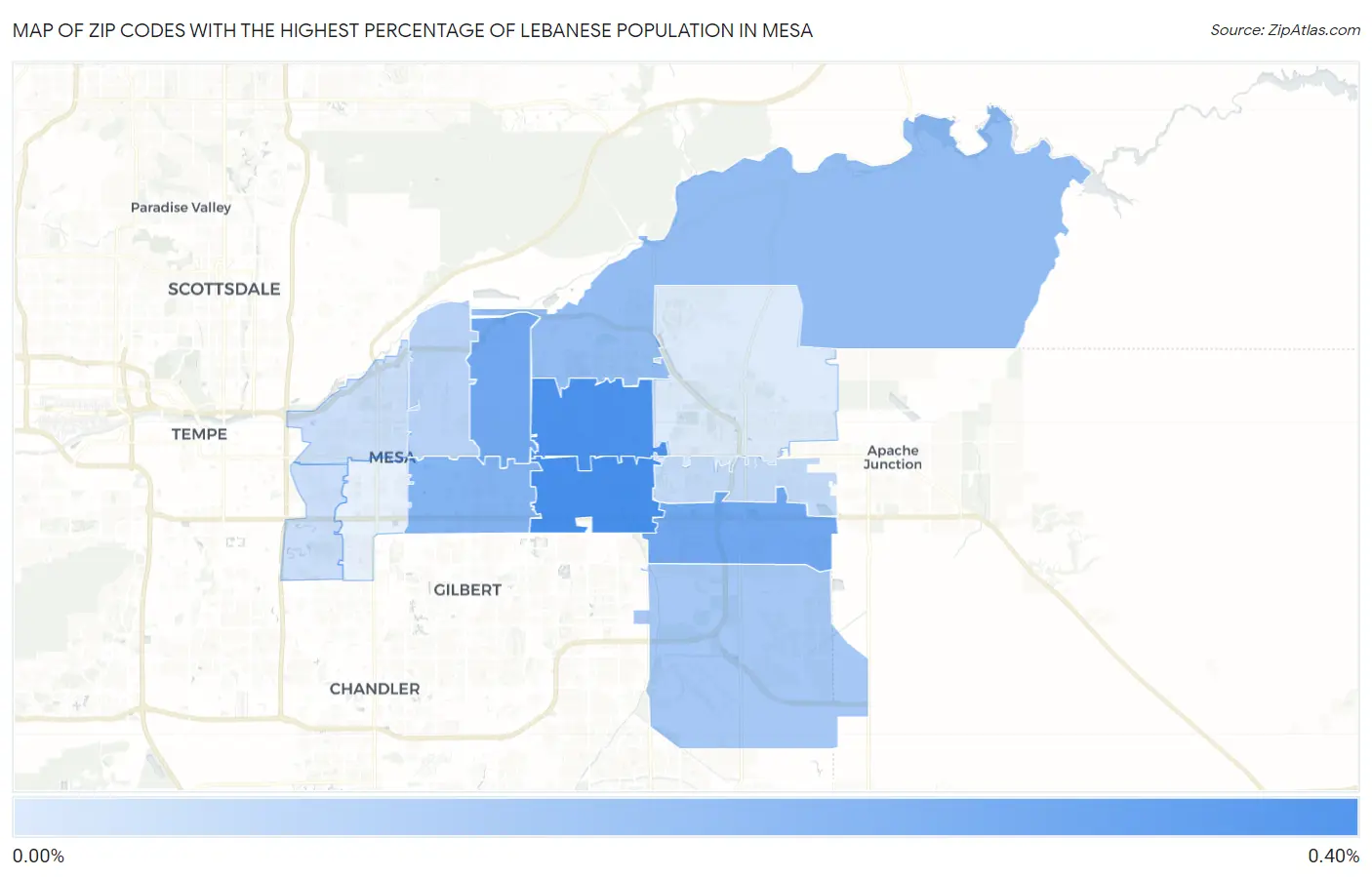 Zip Codes with the Highest Percentage of Lebanese Population in Mesa Map