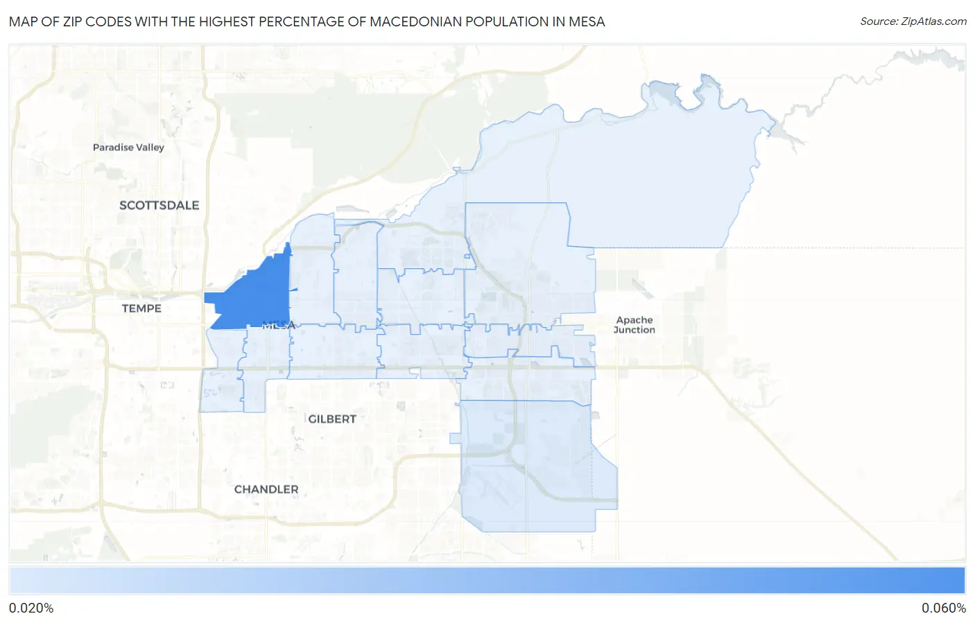 Zip Codes with the Highest Percentage of Macedonian Population in Mesa Map