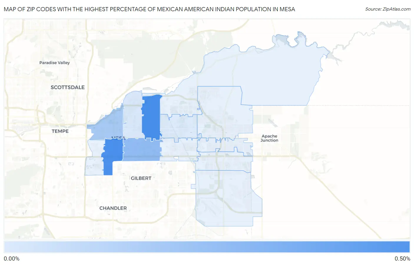 Zip Codes with the Highest Percentage of Mexican American Indian Population in Mesa Map