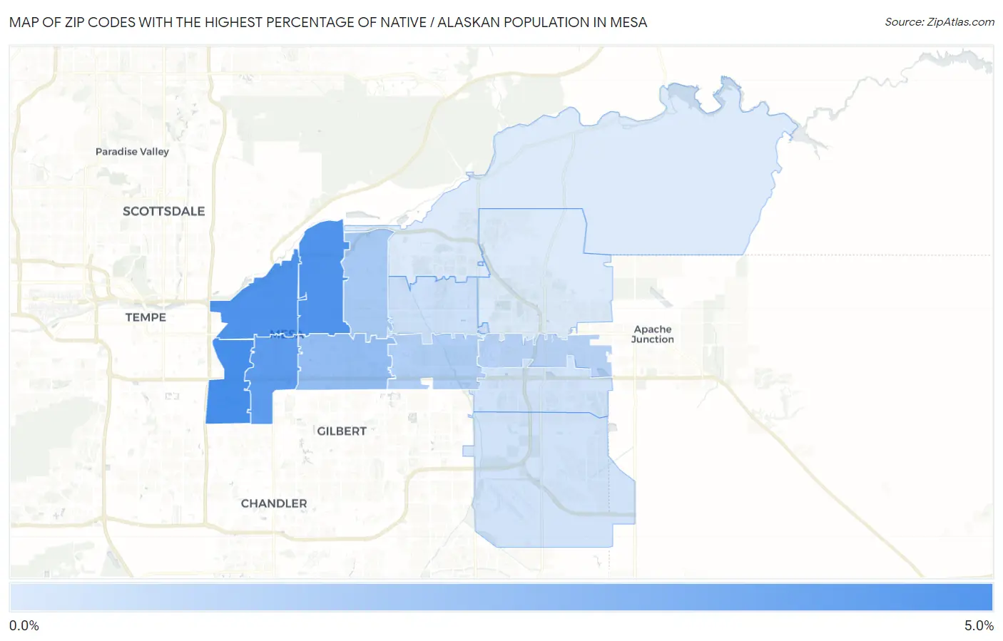 Zip Codes with the Highest Percentage of Native / Alaskan Population in Mesa Map