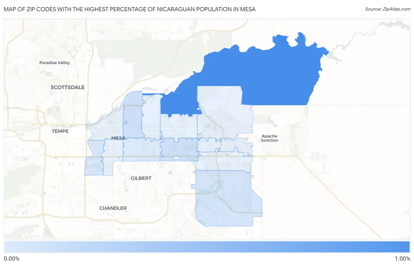 Zip Codes with the Highest Percentage of Nicaraguan Population in Mesa Map