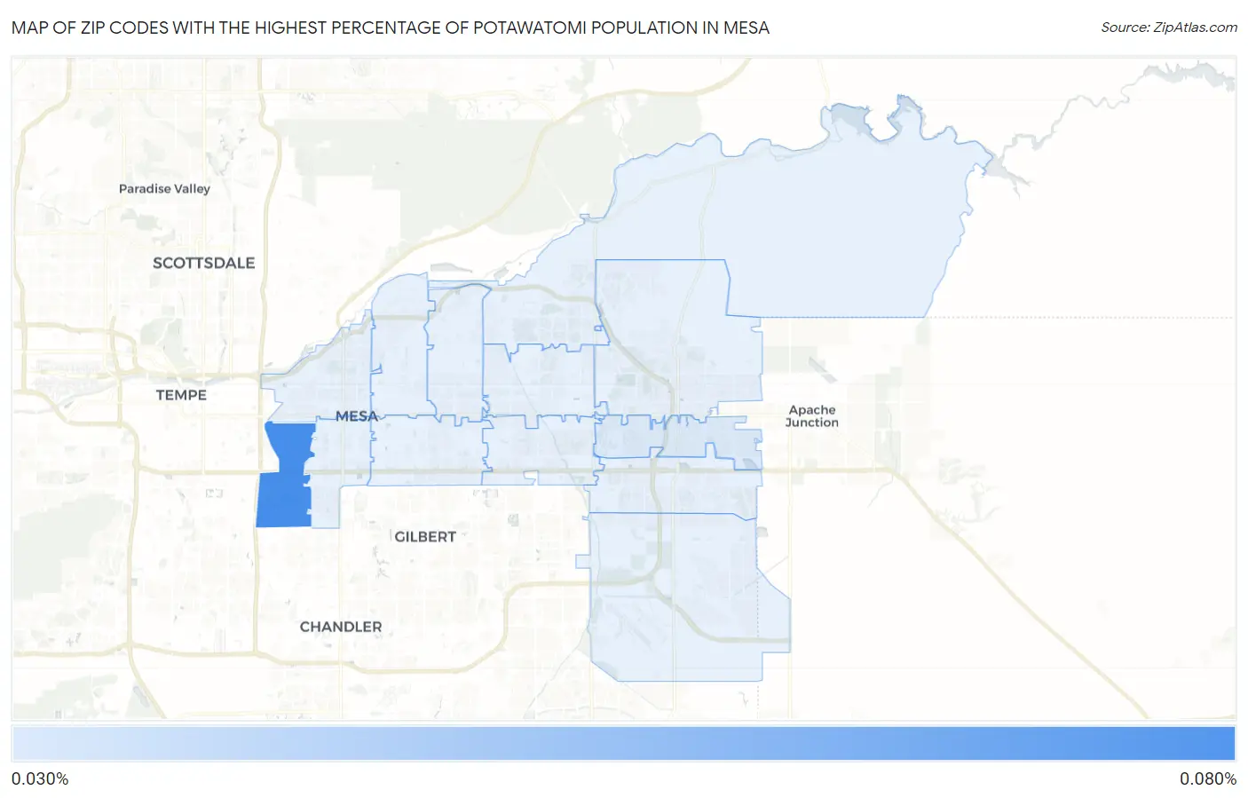 Zip Codes with the Highest Percentage of Potawatomi Population in Mesa Map