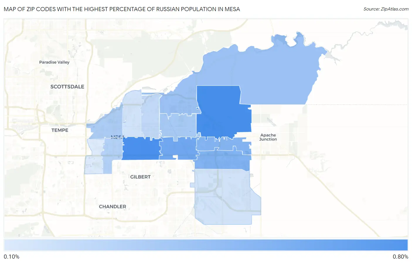 Zip Codes with the Highest Percentage of Russian Population in Mesa Map