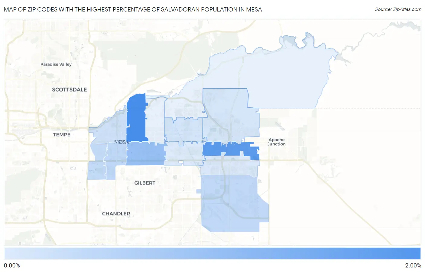 Zip Codes with the Highest Percentage of Salvadoran Population in Mesa Map