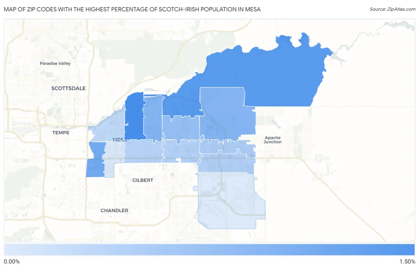 Zip Codes with the Highest Percentage of Scotch-Irish Population in Mesa Map