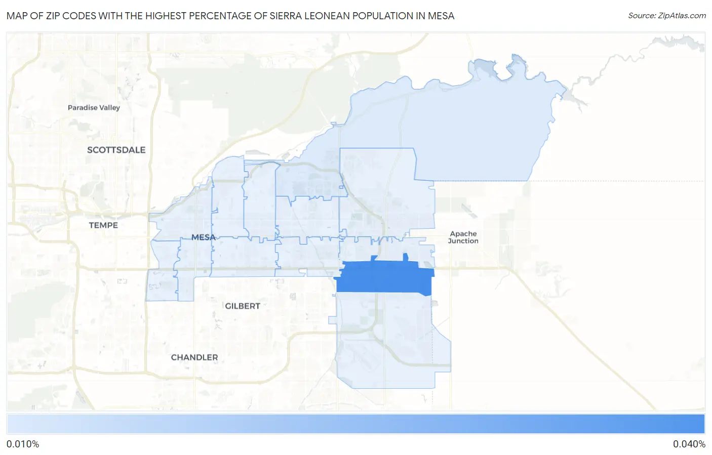 Zip Codes with the Highest Percentage of Sierra Leonean Population in Mesa Map