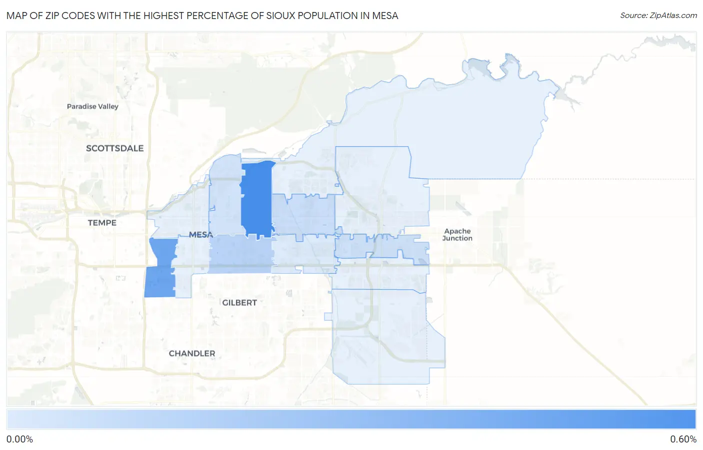 Zip Codes with the Highest Percentage of Sioux Population in Mesa Map