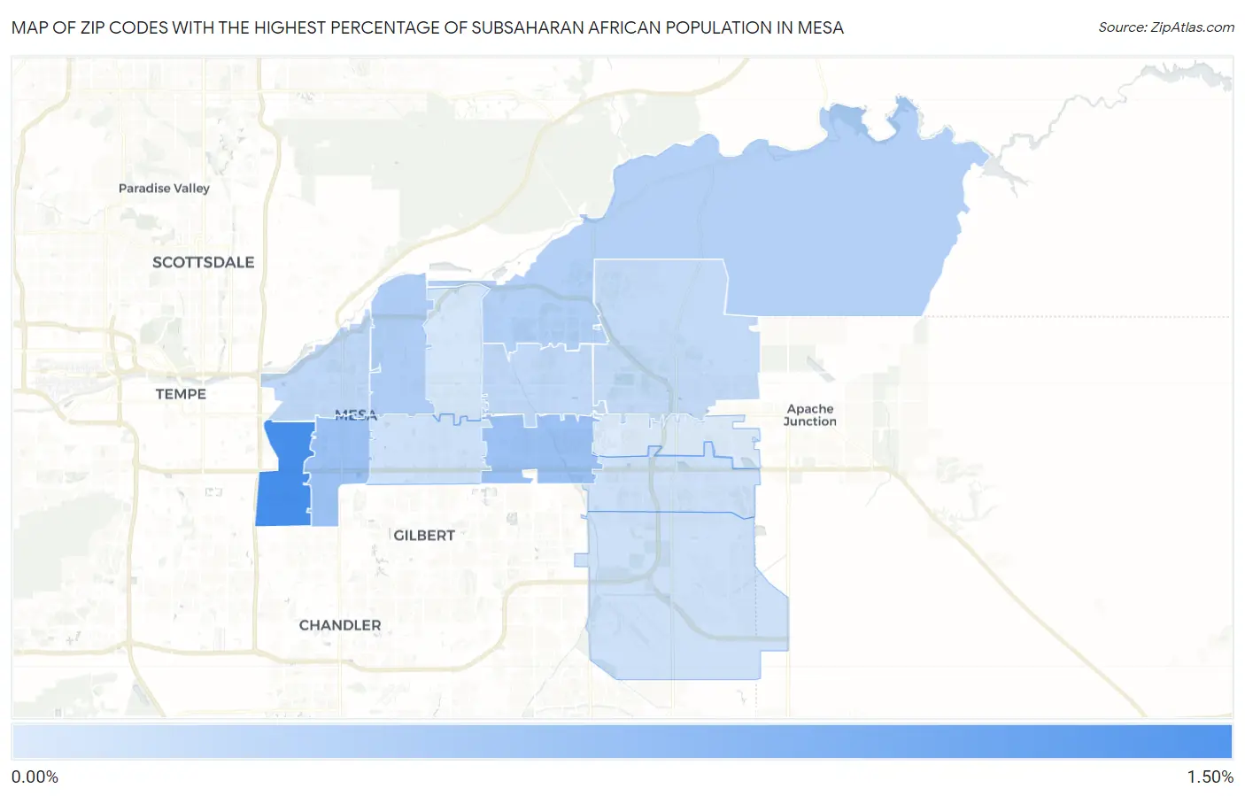 Zip Codes with the Highest Percentage of Subsaharan African Population in Mesa Map