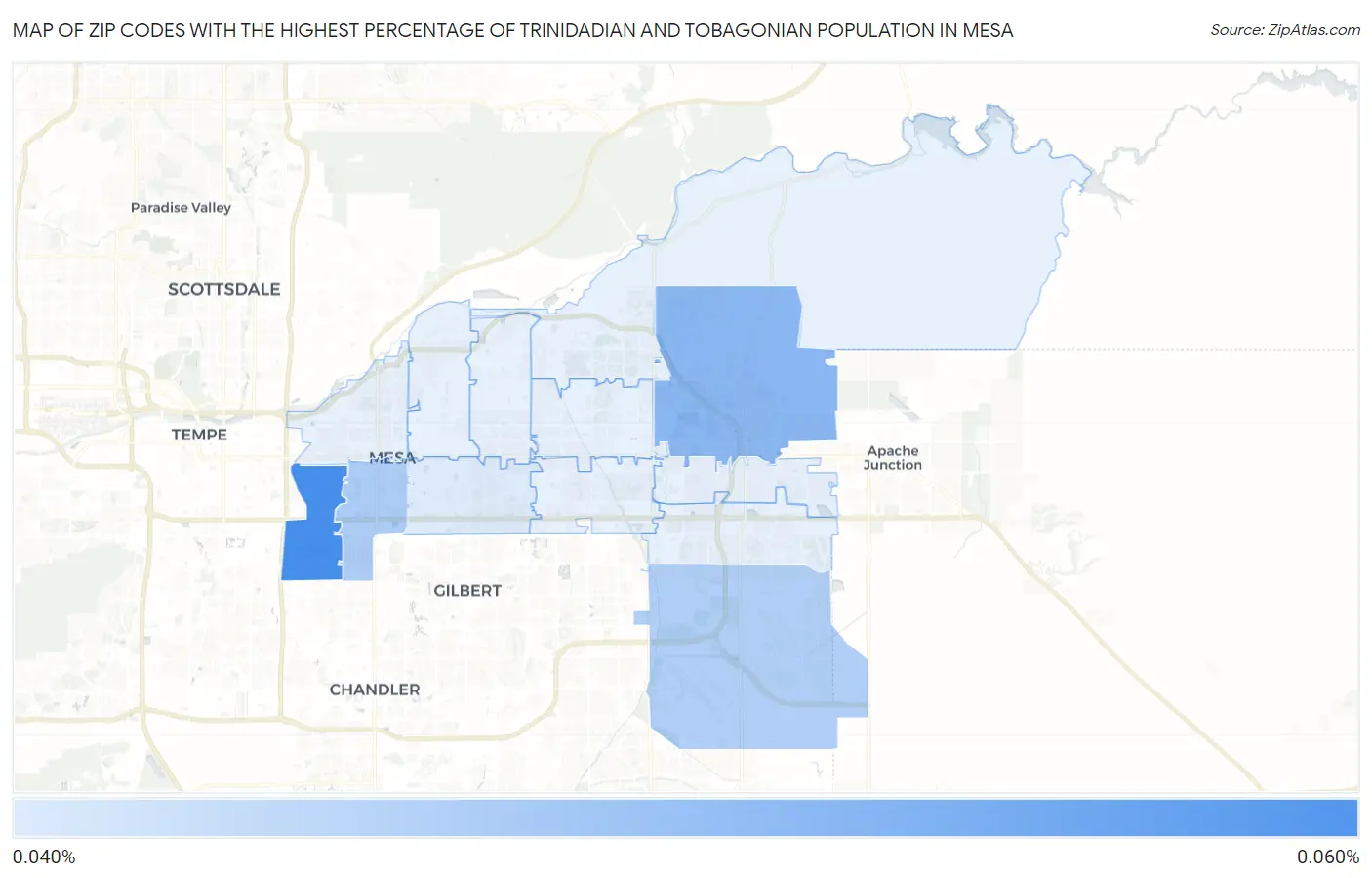 Zip Codes with the Highest Percentage of Trinidadian and Tobagonian Population in Mesa Map