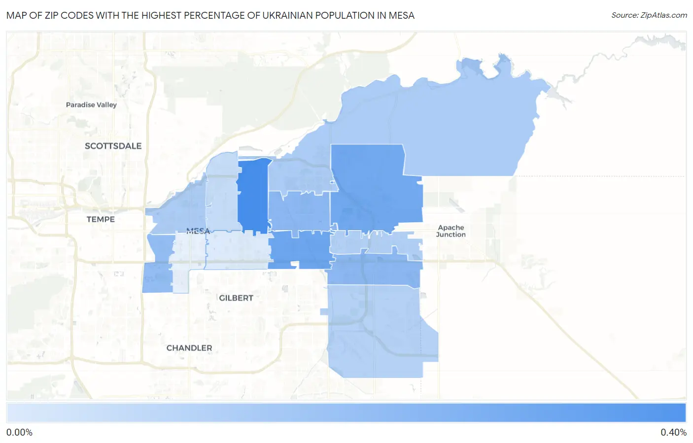 Zip Codes with the Highest Percentage of Ukrainian Population in Mesa Map