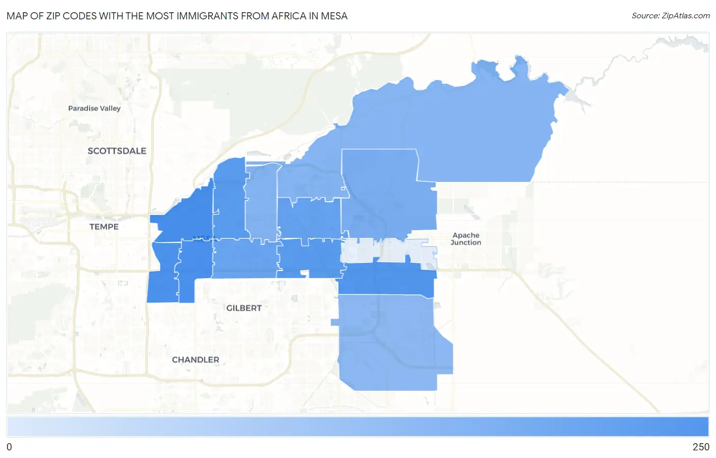 Zip Codes with the Most Immigrants from Africa in Mesa Map