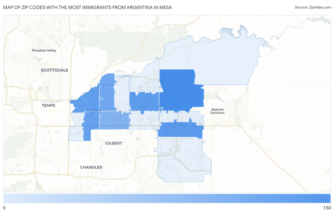 Zip Codes with the Most Immigrants from Argentina in Mesa Map