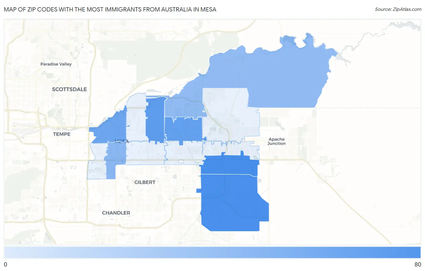Zip Codes with the Most Immigrants from Australia in Mesa Map