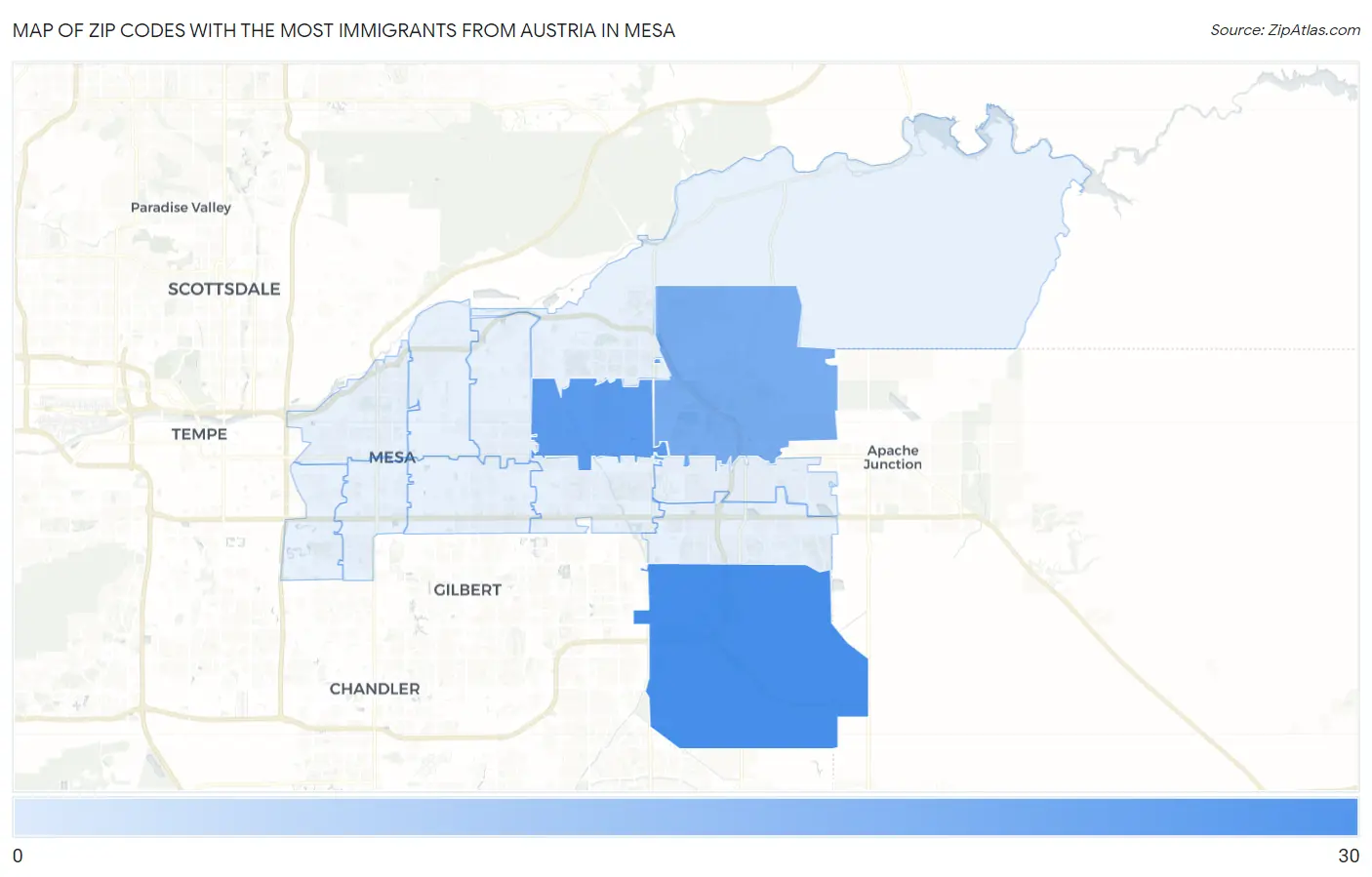 Zip Codes with the Most Immigrants from Austria in Mesa Map