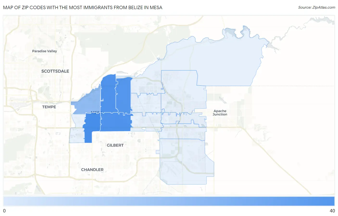 Zip Codes with the Most Immigrants from Belize in Mesa Map