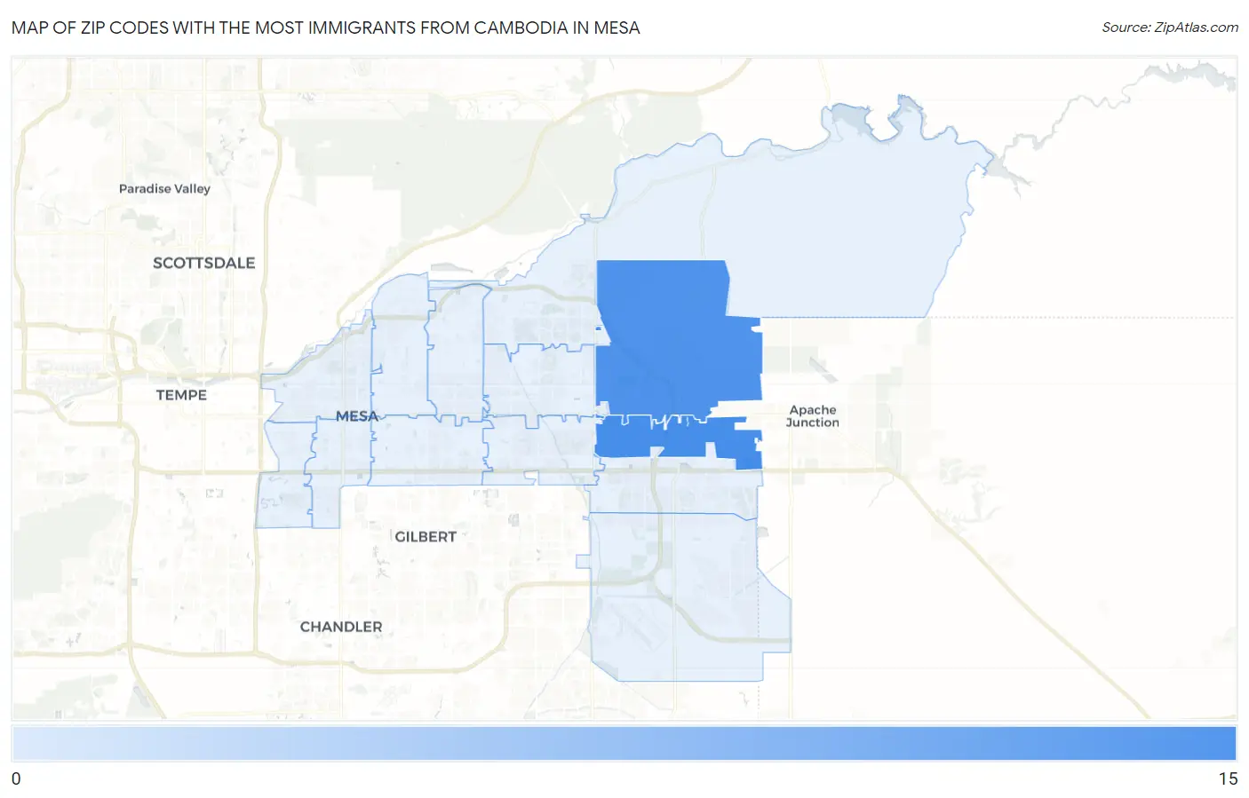Zip Codes with the Most Immigrants from Cambodia in Mesa Map
