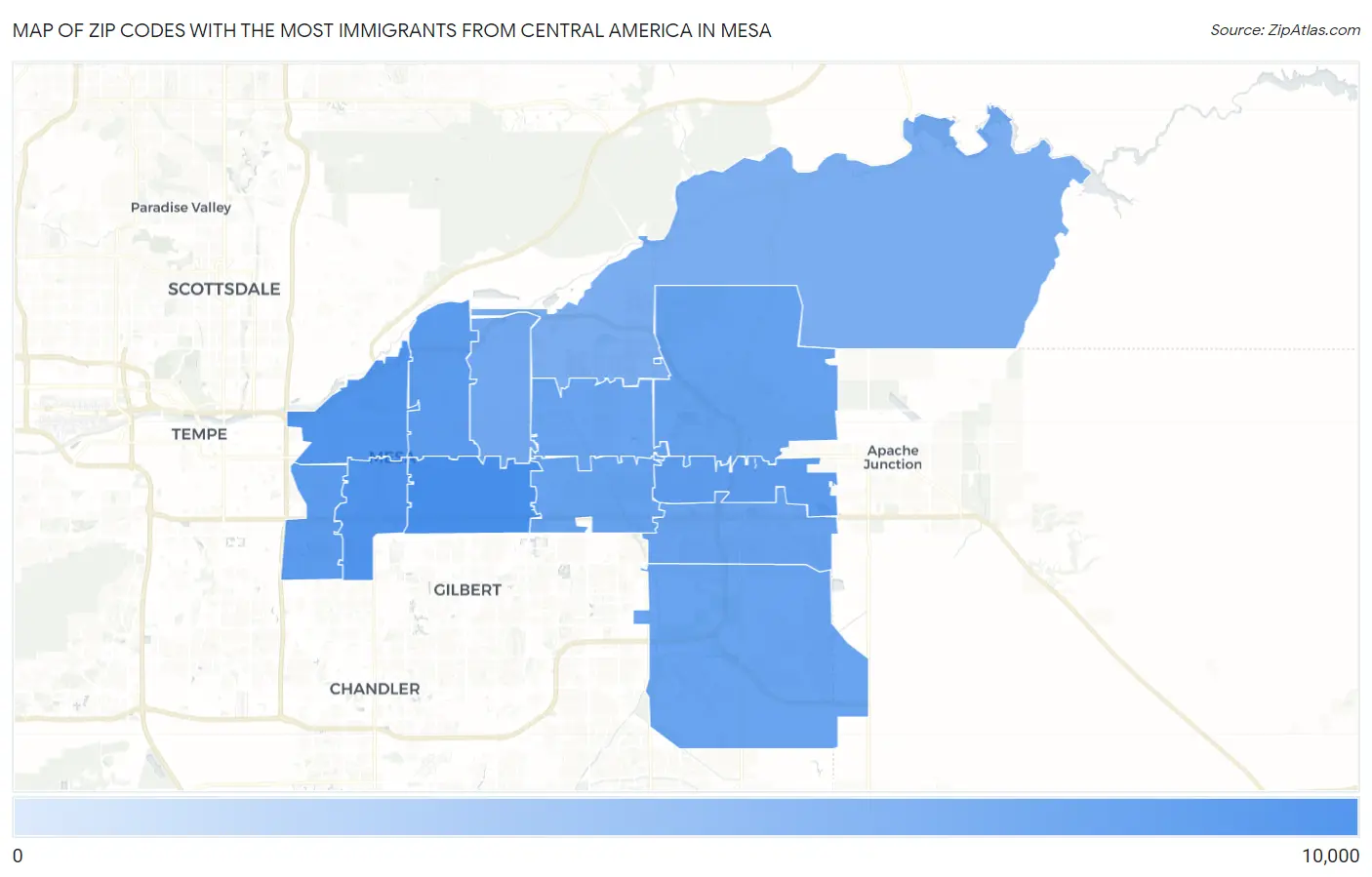 Zip Codes with the Most Immigrants from Central America in Mesa Map