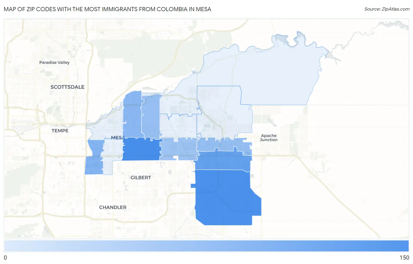 Zip Codes with the Most Immigrants from Colombia in Mesa Map