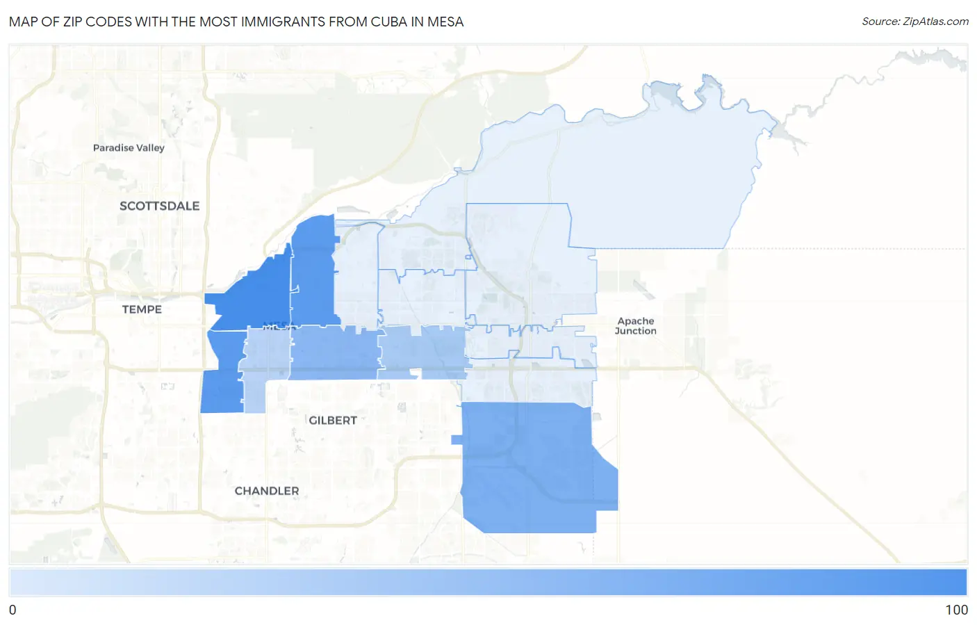 Zip Codes with the Most Immigrants from Cuba in Mesa Map