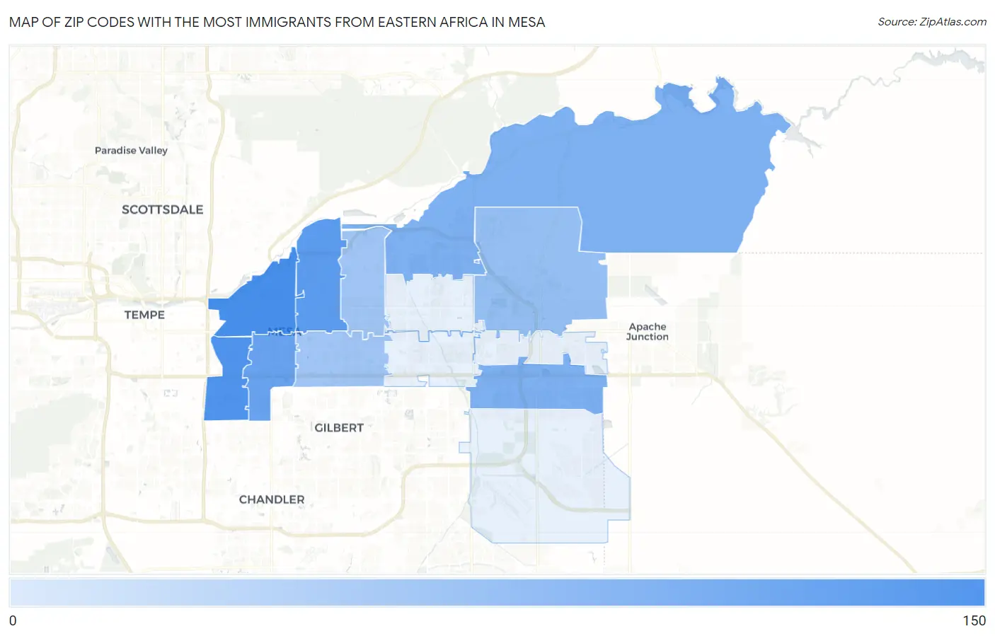 Zip Codes with the Most Immigrants from Eastern Africa in Mesa Map