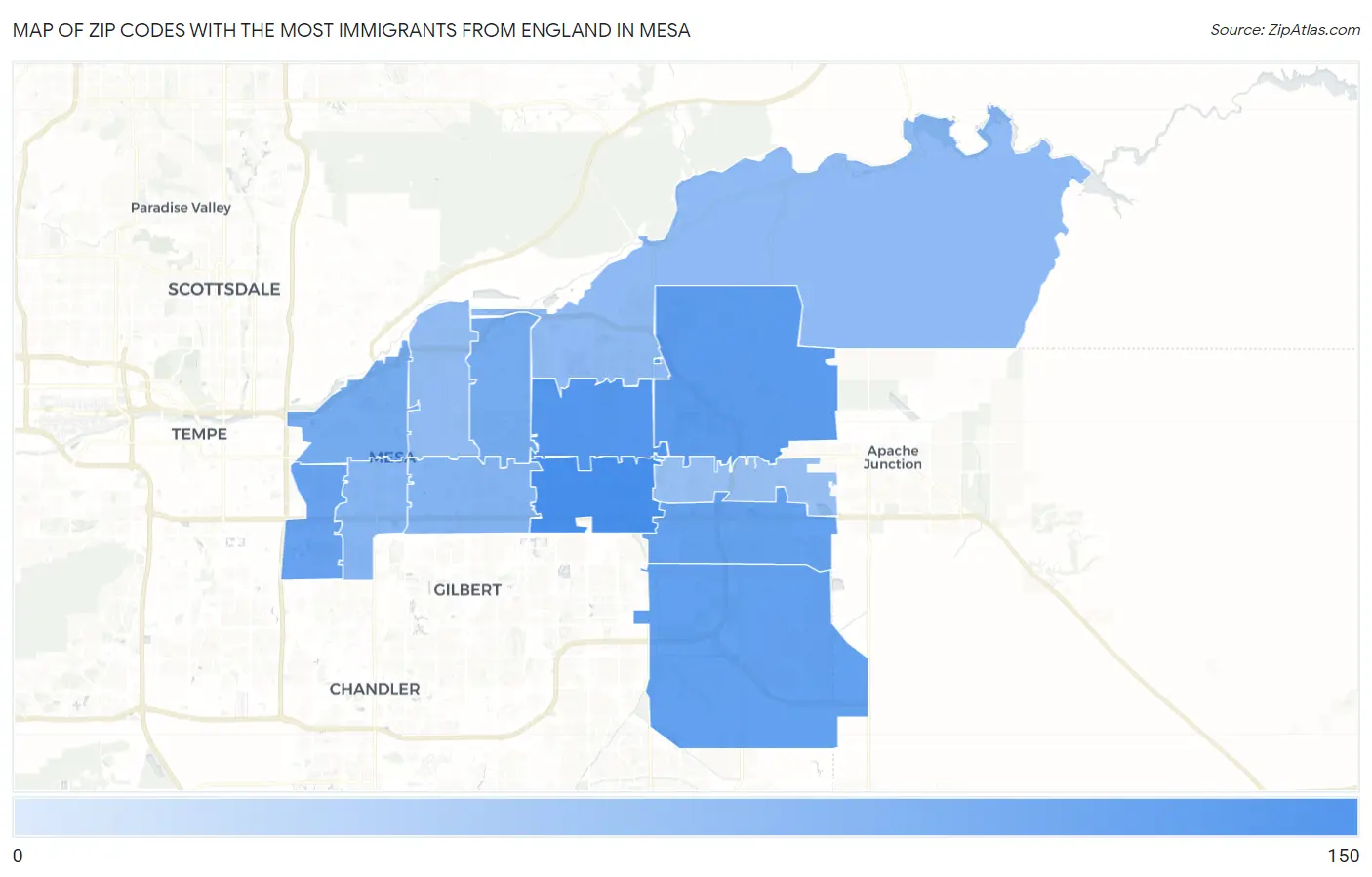 Zip Codes with the Most Immigrants from England in Mesa Map