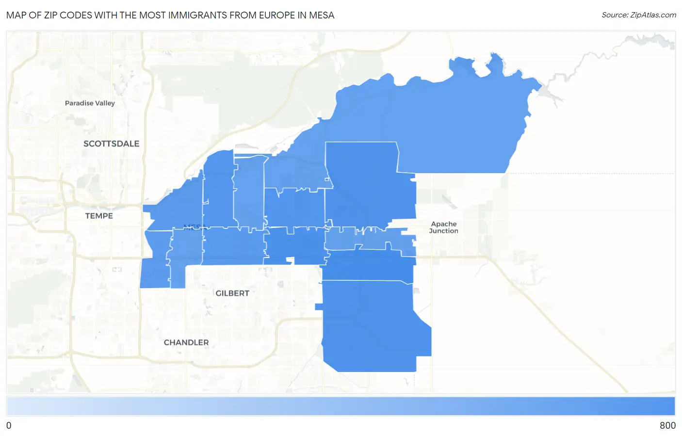 Zip Codes with the Most Immigrants from Europe in Mesa Map