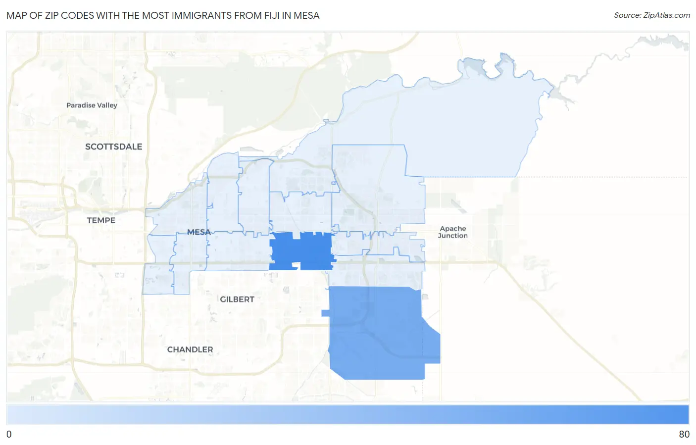 Zip Codes with the Most Immigrants from Fiji in Mesa Map