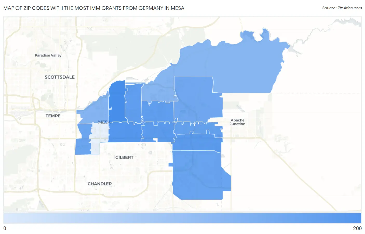 Zip Codes with the Most Immigrants from Germany in Mesa Map