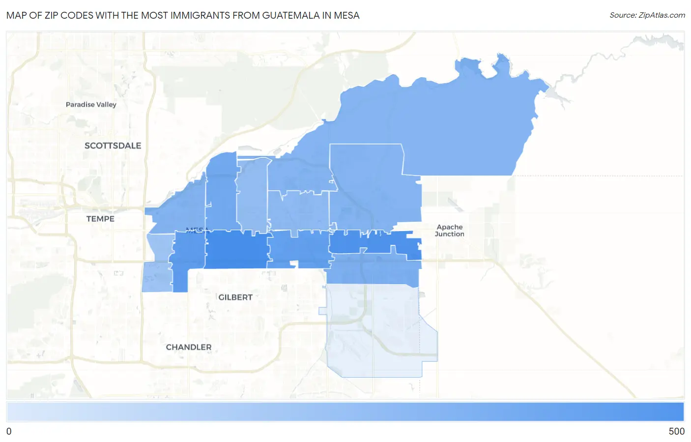 Zip Codes with the Most Immigrants from Guatemala in Mesa Map