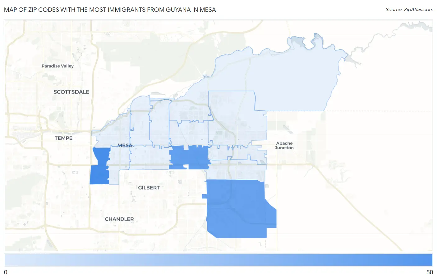 Zip Codes with the Most Immigrants from Guyana in Mesa Map