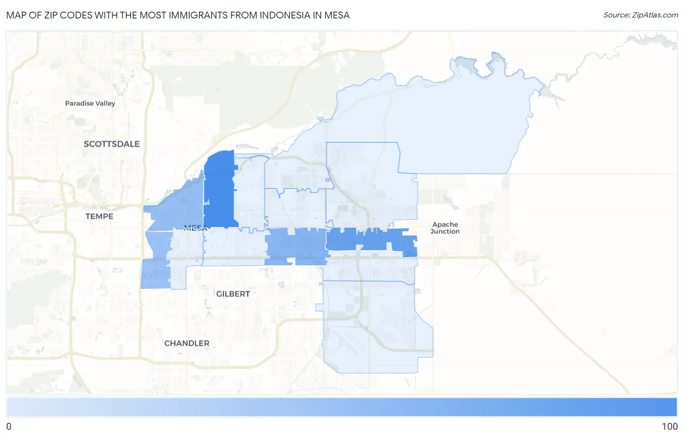 Zip Codes with the Most Immigrants from Indonesia in Mesa Map