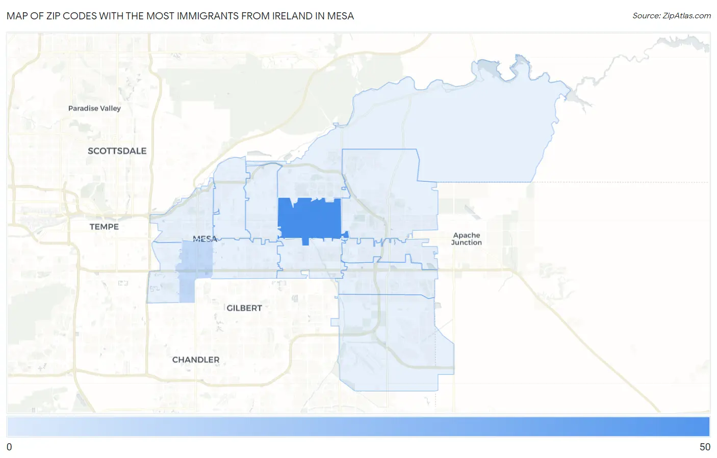 Zip Codes with the Most Immigrants from Ireland in Mesa Map